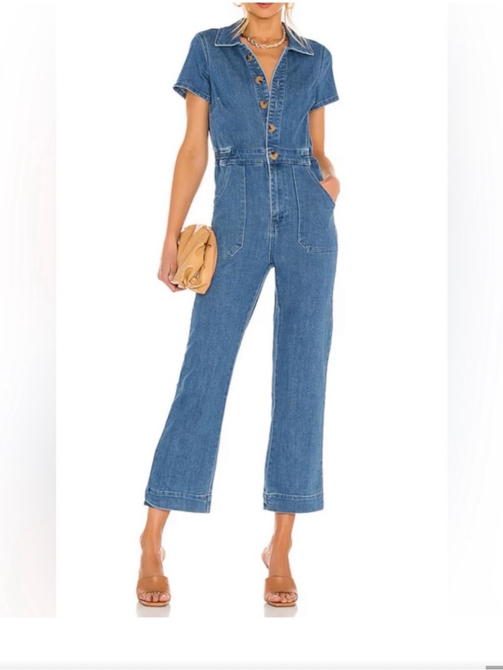 Show Me Your MuMu Medium Blue Denim Short-Sleeve Jumpsuit